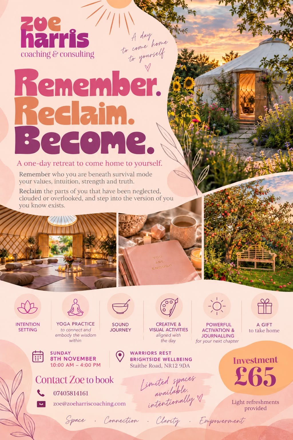 Remember. Reclaim. Become. — a one-day retreat to come home to yourself, Sunday 8th November at Warriors Rest, Brightside Wellbeing
